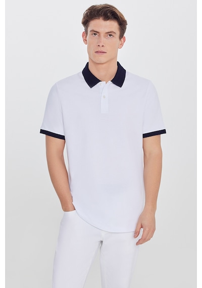 AC&Co / Altınyıldız Classics Erkek Beyaz-lacı %100 Pamuk Slim Fit Dar Kesim Polo Yaka Tişört