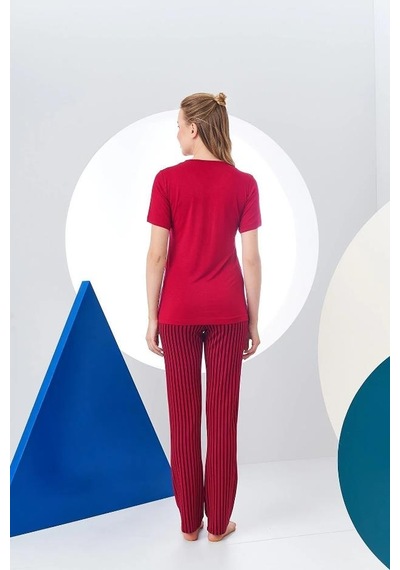 Pjs 24157 Kadın Çizgili Patlı Kısa Kol Pijama Takım 001