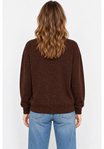 Mevese Yaldız Baskılı Zincirli Ve Fularlı Kadın Oversize Modal Sweatshirt - Acı Kahve Acı Kahverengi