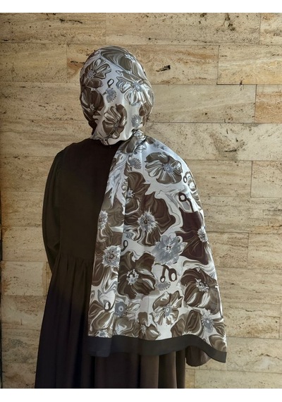 Qalortex Scarf Pamuklu Mimoza Desen Şal- Siyah/küf Yeşil Siyah/ Küf Yeşil
