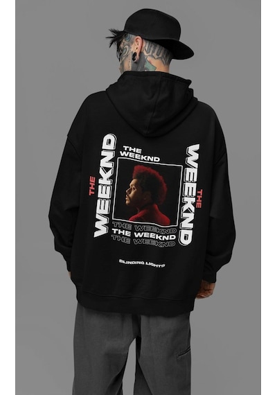 The Weeknd Rapper Baskılı Unisex Oversize Şarkıcı Hoodie Siyah