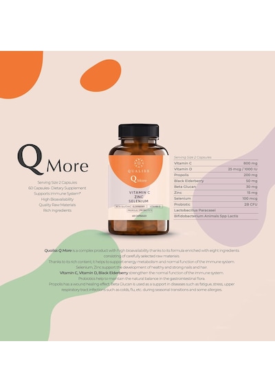 2 Adet Q More 60 Kapsül Vitamin C - Vitamin D, Propolis, Probiyotik, Çinko, Selenyum İçeren Vitamin