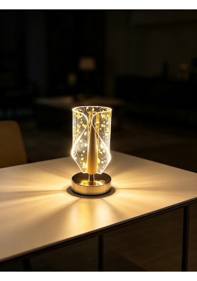 Vezza Home Lüks Kristal Görünümlü Şarjlı Masa Lambası - 3 Renkli Dokunmatik Led Gece Lambası Gold