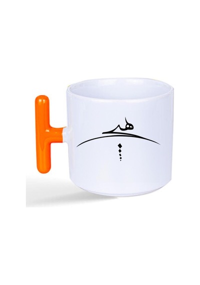 Hiçlik Sembolü Baskılı Mor Kulplu T Kupa Bardak Fincan Mug Turuncu Kulp