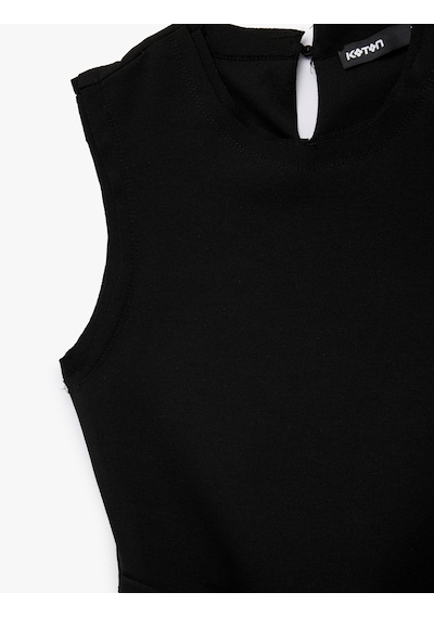 Koton Slim Fit Kolsuz Bisiklet Yaka Kemerli Peplum Bluz Siyah 6sak10193ek Siyah
