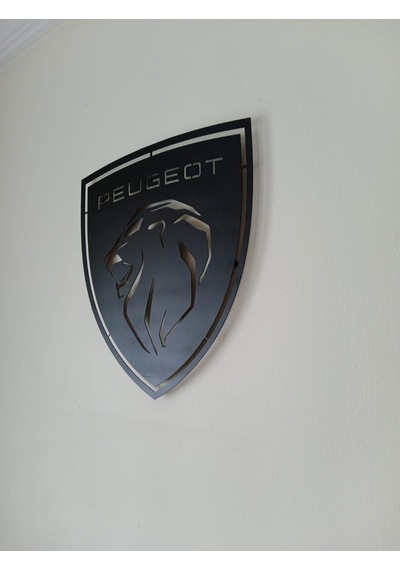 Motto Dekor Lazer Kesim Metal Peugeot Logosu Peugeot Armalı Pego Duvar Dekoru 40x44 Cm Siyah