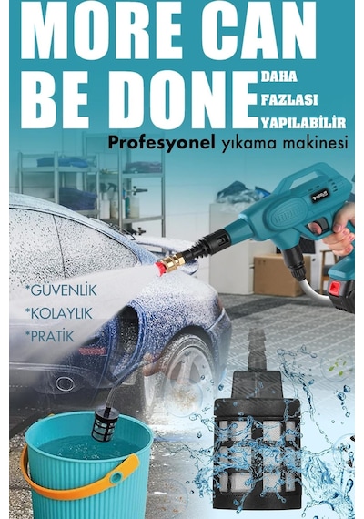 Assur Plus 21V Kömürsüz Motor Yüksek Basınçlı Akülü Oto Araba Yıkama Makinesi Şarjlı - 2855
