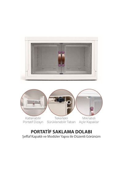 Katlanabilir Tekli Modüler Saklama Kutusu Şeffaf Kapaklı Çok Amaçlı Düzenleyici Portatif Dolap Beyaz