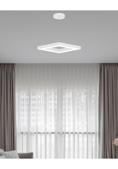 Rombo Beyaz Kasa, Sarı Işık Modern Sarkıt Led Avize Beyaz