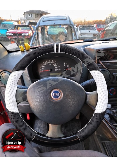 Fiat Siena Dikme Direksiyon Kılıfı Delikli Deri Parlak Siyah Beyaz Detay Çift Yüzük Ve Dikiş 2002-2006