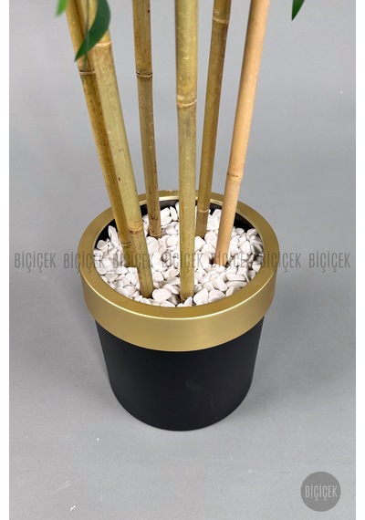Yapay Bambu Ağacı 170cm Siyah Gold Metal Saksıda Siyah-gold