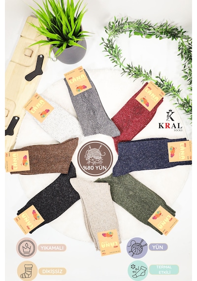 Kral Socks Kadın Koyun Yünü Lambswool Kışlık 3'lü Set Çorap ASORTİ
