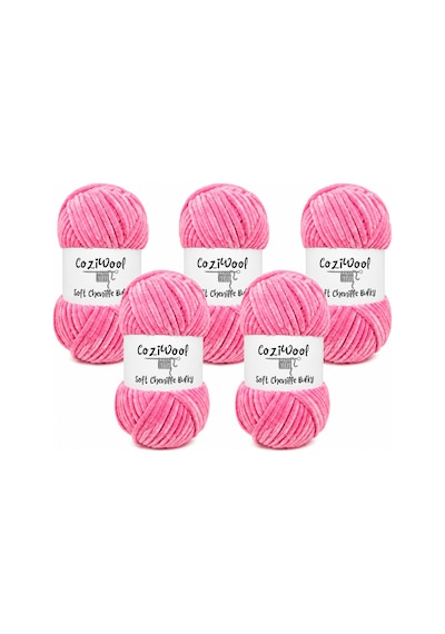 Kadife El Örgü İpliği Soft Chenille Bulky 5'li Paket, 5x100 Gr. 120 Mt. %100 Mikro Polyester Pembe - 875823131