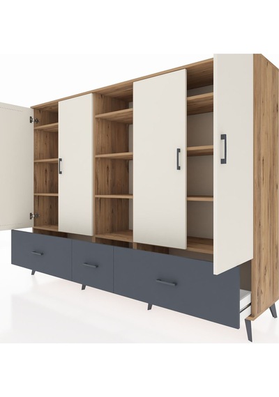 Hyperion Dolap 12 Raflı 3 Çekmeceli 4 Kapaklı 220x44x163 Çam-ayta Çam-aytaşı/antrasit Hyperion Dolap 12 Raflı 3 Çekmeceli 4 Kapaklı 220x44x163 Çam-ayta Çam-aytaşı/antrasit