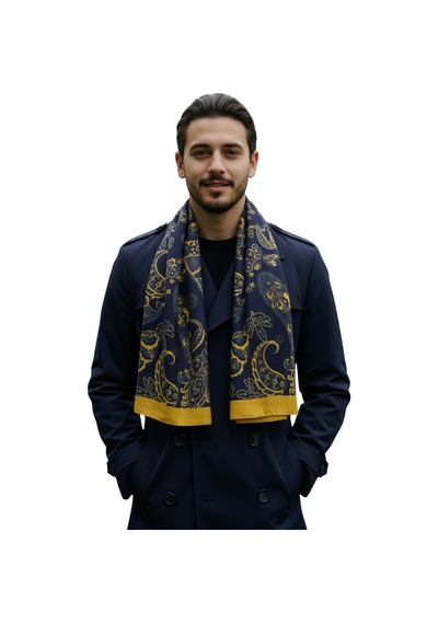 Fenerium Fenerbahçe Saadettin Saran Desenli Kaşkol Uv Kutu Sarı - Lacivert
