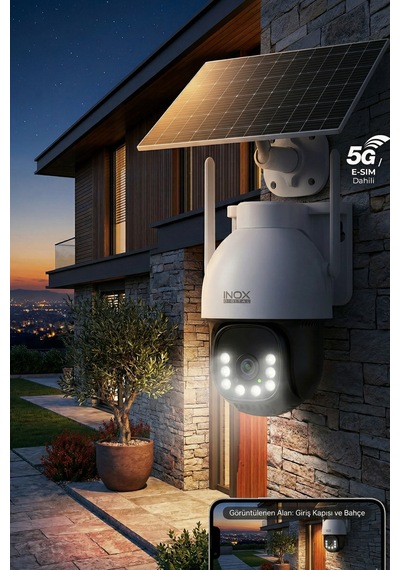 Inox-x12 4g Aov Esım Solar Güneş Enerjili Güvenlik Kamerası - Black Light Gece Renkli Dış Mekan Kamera