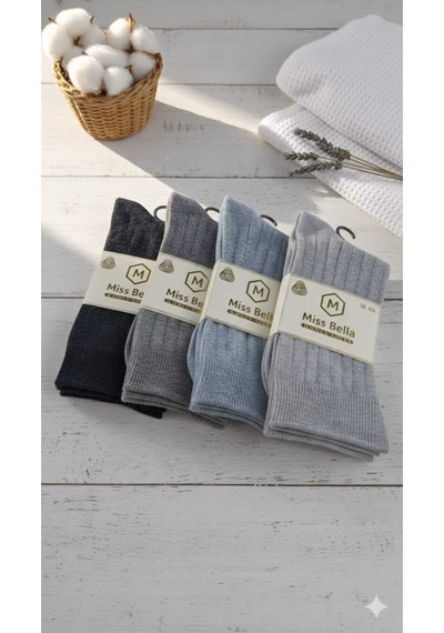 Lambswool - Penye Karışım Kadın Çorabı 36-40 Numara Asorti 4'lü Set Set 2