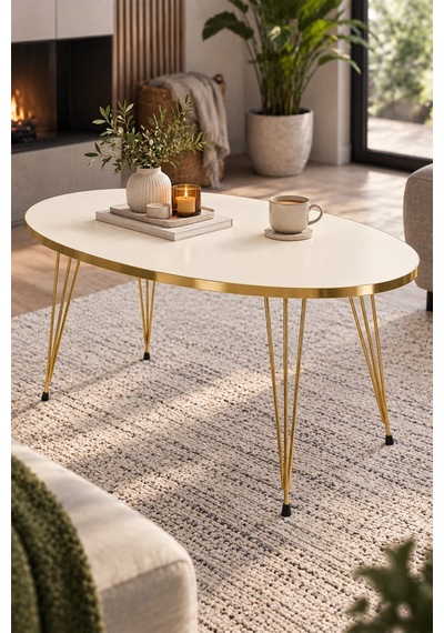 Sulorahome Elips Gold Krem Orta Sehpa