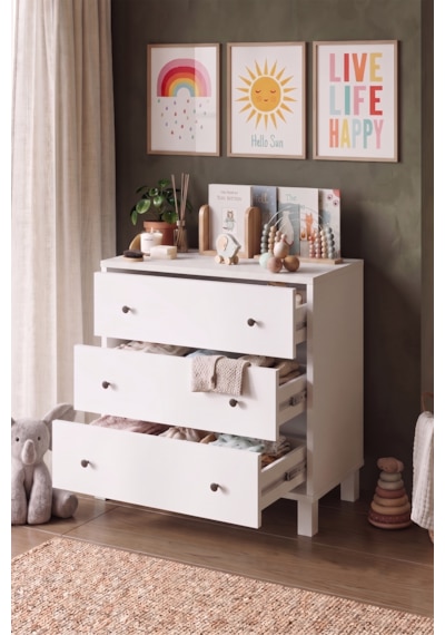 Robin Home Lena Bebek Çocuk Odası Şifonyer 3 Çekmece Ahşap Ayaklı Beyaz