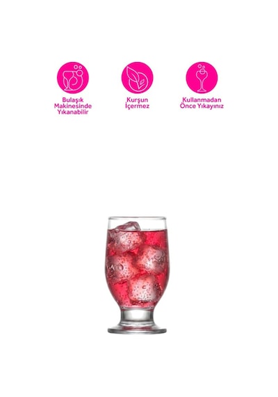 Lav Rena Cam Meşrubat Bardağı 6'lı 305 ml Tablalı (Tatlı Servisi , Dondurmalık , Su Bardağı )