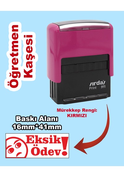Öğretmen Kaşesi - Eksik Ödev, 911 16mm 41mm Kırmızı Keçeli Otomatik Kaşe