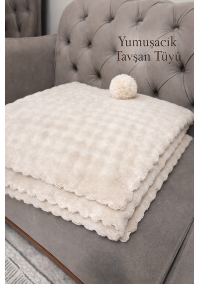 Tavşan Tüyü İthal Bubble Ultra Yumuşak Kaymaz Yıkanabilir Koltuk/çekyat Örtüsü 170x210 Büyük Ebat Bej