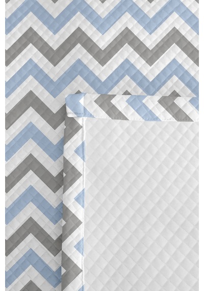 Mavi Zigzag Geometrik Genç Odası Tek Kişilik Pike Takımı-gri Modern 160x220 Cm Kapitone Yatak Örtüsü Doğal Kum Sırları