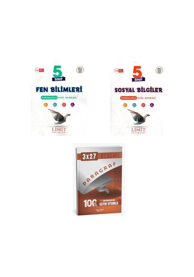 2027 Limit 5. Sınıf Etkinlikli Fen Bilimleri + Sosyal Bilgiler Soru + Anla Kazan Paragraf Deneme 3'lü Set