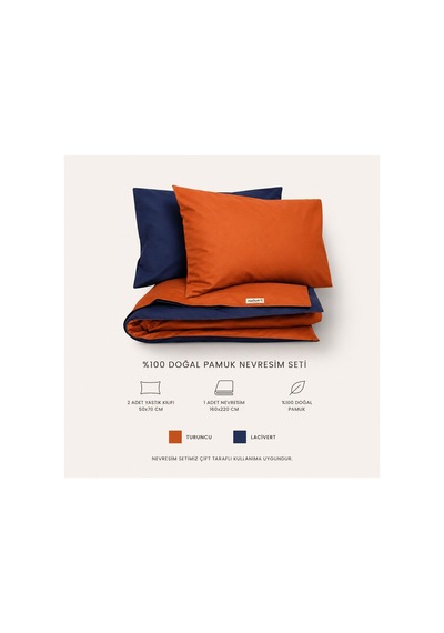 Tek Kişilik Nevresim Seti Çift Renk Two Stories Navy 3 Parça 160 X 220 Cm Lacivert/turuncu