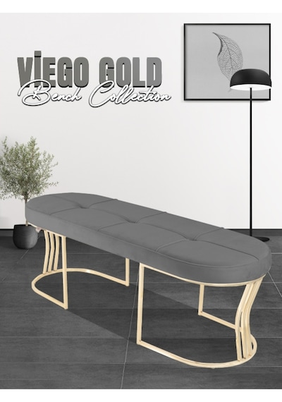 Viego Gold Collection- Gri Kapitoneli Chester Model Puf & Bench & Koltuk & Uzun Makyaj Puff & Yatak Ucu