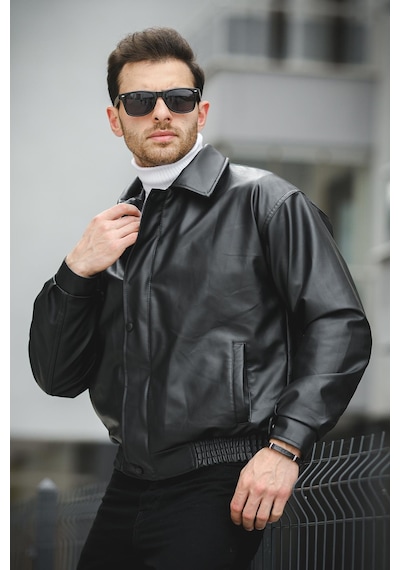 Oksit Jovanni Basic Oversize Erkek Deri Ceket Siyah
