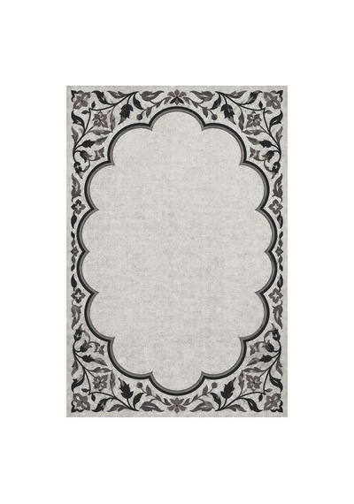 Kartela Halı Bulut Çerçeveli Klasik Halı Antrasit Kaymaz Taban Makinede Yıkanabilir 80x120 Cm