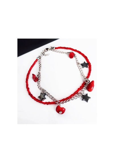 Bijustore Mercan ve Hematit Doğal Taş Kadın Yıldız İkili Halhal 69537502 Beyaz