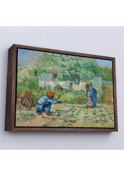 Ahşap Çerçeveli Vincent Van Gogh - Millet'den Sonra İlk Adımlar Tablo - First Steps-7164