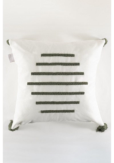 Koza Home Craft Yeşil Çizgi Desenli Püsküllü Boncuk Elyaf İç Dolgulu Kırlen Standart