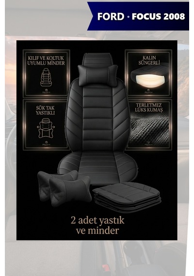 Focus 2008 Uyumlu Lüks Siyah Renk Premium 2 Adet Minder Ve Yastık