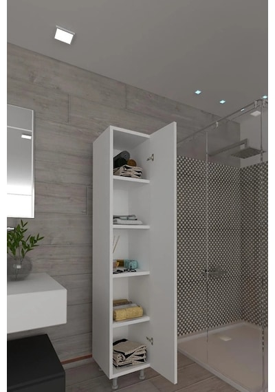 Makbulce Mimoza 5 Raflı Çok Amaçlı Banyo Dolabı Beyaz