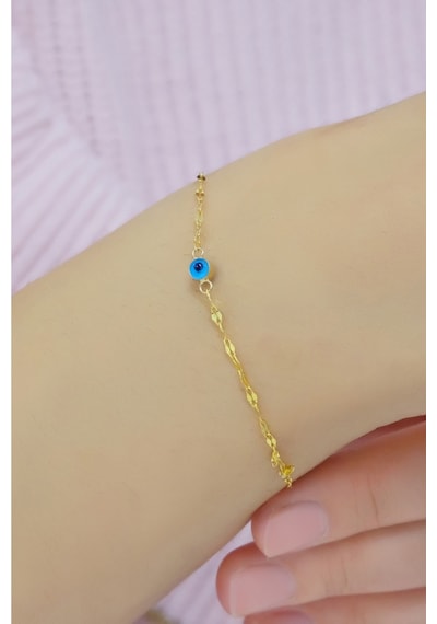 Nazar Boncuklu Yaprak Bileklik 14k Sarı