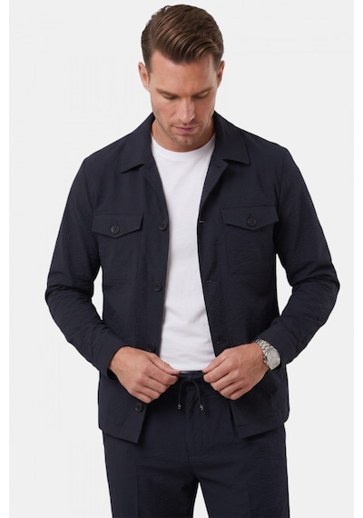 Deep Sea Deepsea Lacivert Slim Fit Gofre Dokulu Yazlık Spor Takım Elbise Yarım Astarlı Likralı 2 Li Kombin 2604007