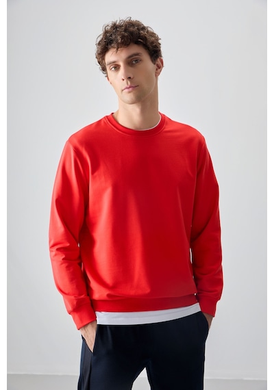 Air Jones Tommy Life Fiesta Pamuk Yumuşak Dokulu Standart Fit Basic Erkek Sweatshirt - 88363 Kırmızı