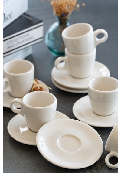 Heda Porselen 6'lı Porselen Espresso Takımı Kırık Beyaz