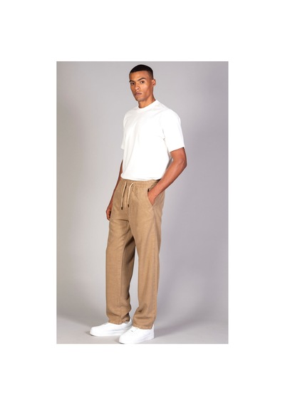 Little Cup Jeans Co Erkek Beli Lastikli Battal Beden Tensel Kumaş Camel Baggy Pantolon