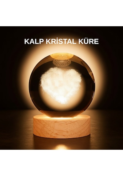 Romantik Kalpli Kristal Cam Küre Usb Li Işıklı Dekoratif Obje