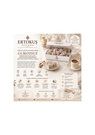 Isparta Doğal Gül Aromalı Duble Antep Fıstıklı Lokum 250 Gr, Çifte Kavrulmuş, %100 Şeker Pancarı - 879991715