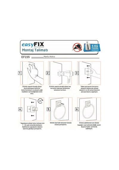 Teknotel Easyfıx Yapıskanlı Yuvarlak Havluluk Mat Siyah Ef235 Siyah