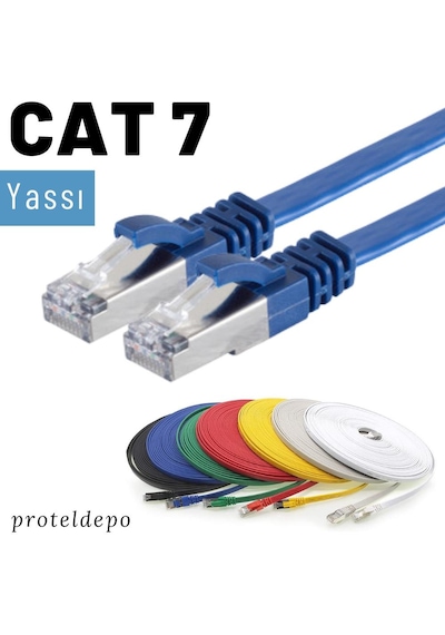 IRENIS CAT7 Kablo Yassı FTP Ethernet LAN Ağ Kablosu, 1mt Mavi