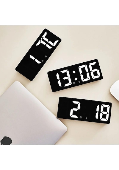 Masa Saati Derece Alarm Takvim Pil Dahil Değildir +şarjlı Led Işıklı Dijital Siyah