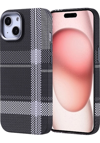 Apple     Uyumlu iPhone 15 Kılıf M-safe Şarj Özellikli Karbon Fiber Görünümlü Zore Nekst Kapak Gri-Siyah