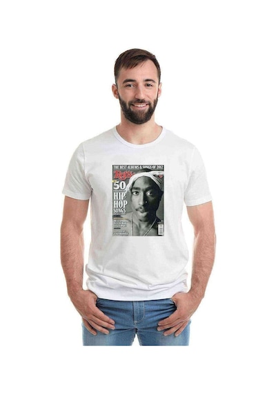 Rap Hiphop 2Pac Respect Cover Baskılı Beyaz Erkek Tshirt (530980035)