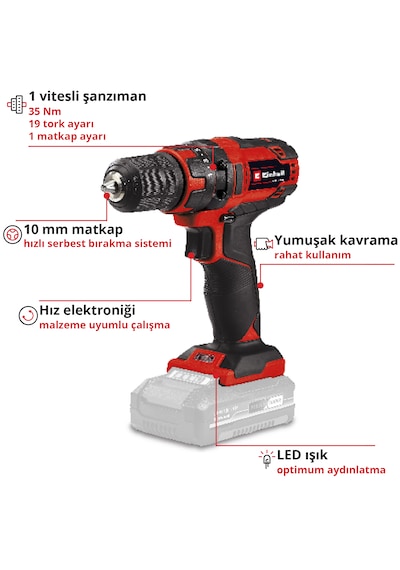 Einhell TC-CD 18/35 Li Vidalama + 2.5 Ah Akü + Şarj Cihazı + 28 Parça Bits Uç Seti
